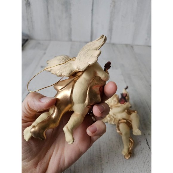 Vintage hanging cherub angel baby musical banjo Xmas Nativity statue religious d - Picture 4 of 14